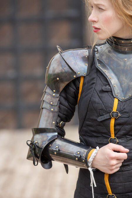 Gorget and Arms with Pauldrons Blackened Spring Steel Set “Dark Star”