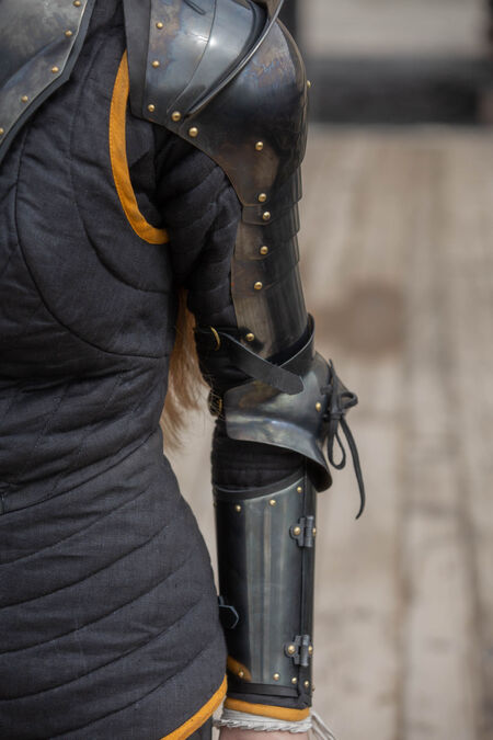 Gorget and Arms with Pauldrons Blackened Spring Steel Set “Dark Star”