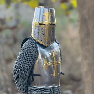 Medieval Knight Steel Templar Armor Cuirass With Great Templar Helmet - Larp