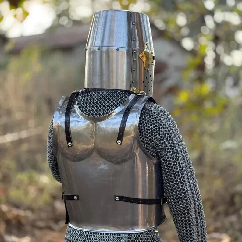 Medieval Knight Steel Templar Armor Cuirass With Great Templar Helmet - Larp